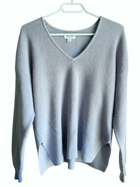 Hudson North Waffle Knit Sweater Blue V-Neck Oversized Cozy Minimalist Pullover